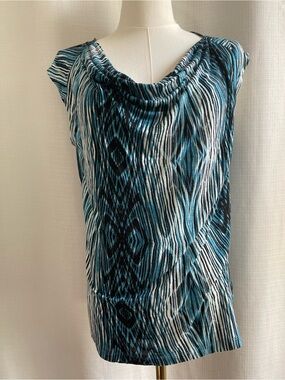 NWT Derek Lam for Kohl’s Draped Cowl Neck Blouse in Teal Ikat Print - Size Small